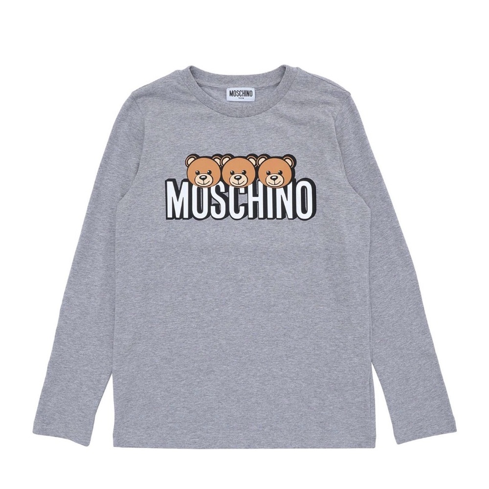 Moschino Gray Long Sleeve Tee with Bear Design